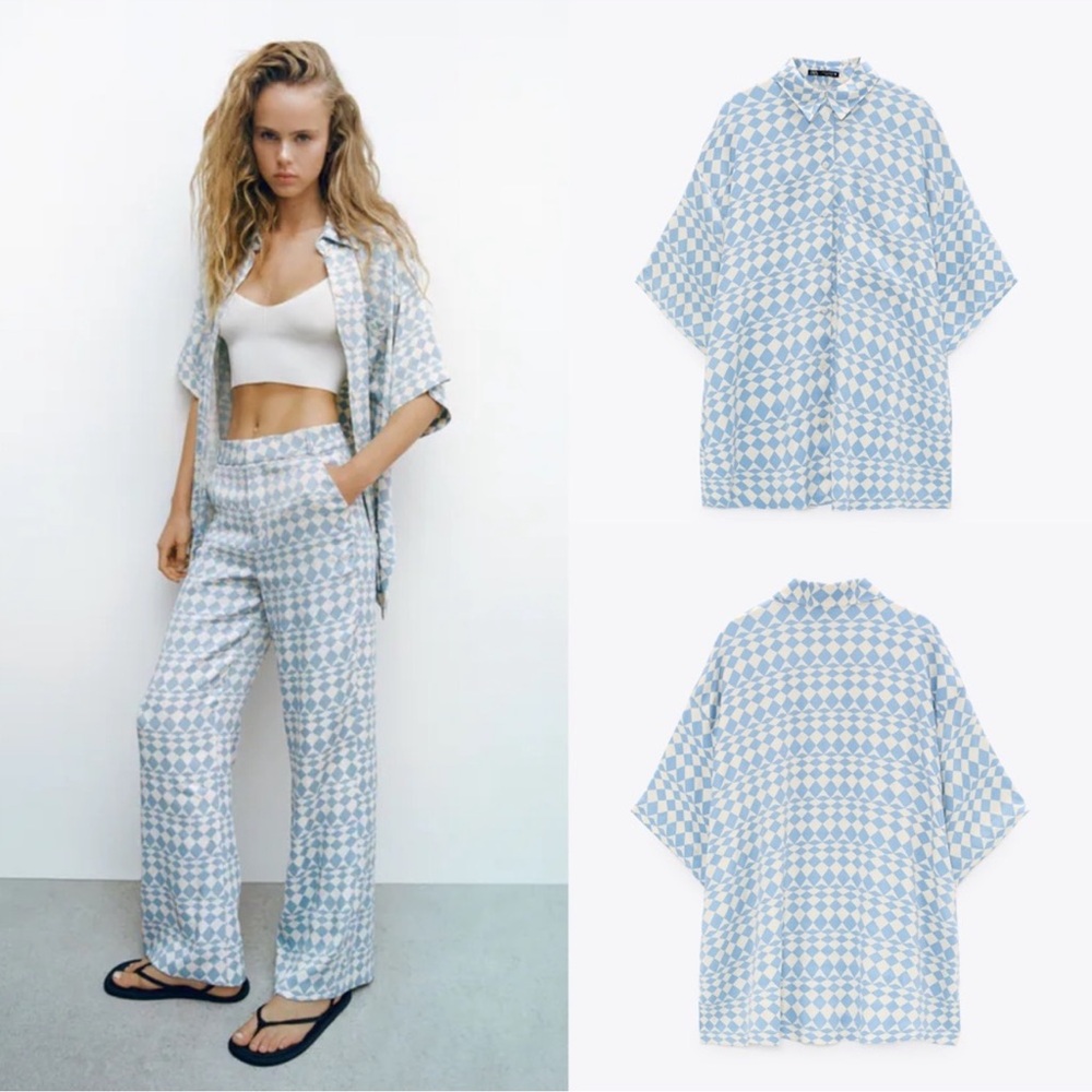 Blue and White Geometric Pajama Set